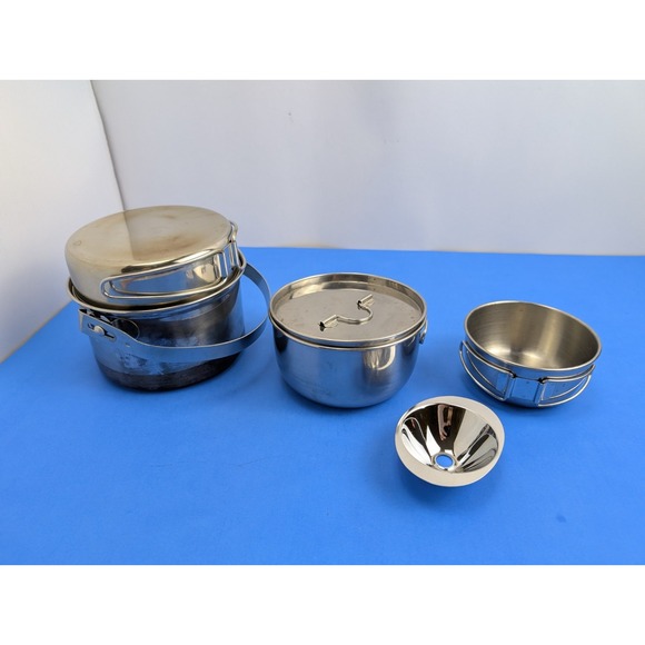 Coleman Other - Vtg 3 Piece Camping Cook Set Coleman Peak 1 Stainless Steel Nesting Pots Pans